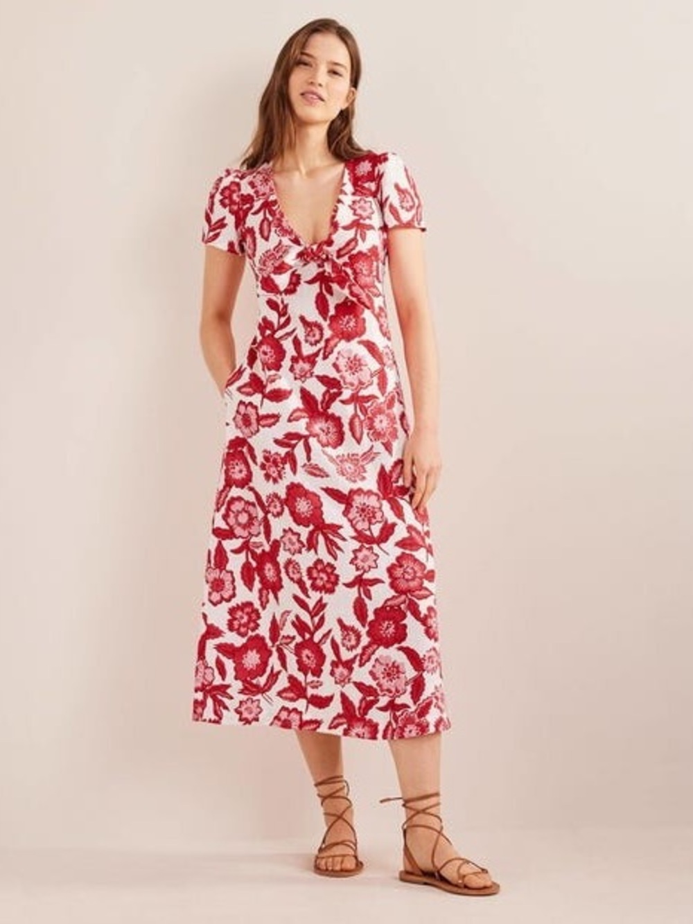 Boden Tie Front Linen Midi Dress
